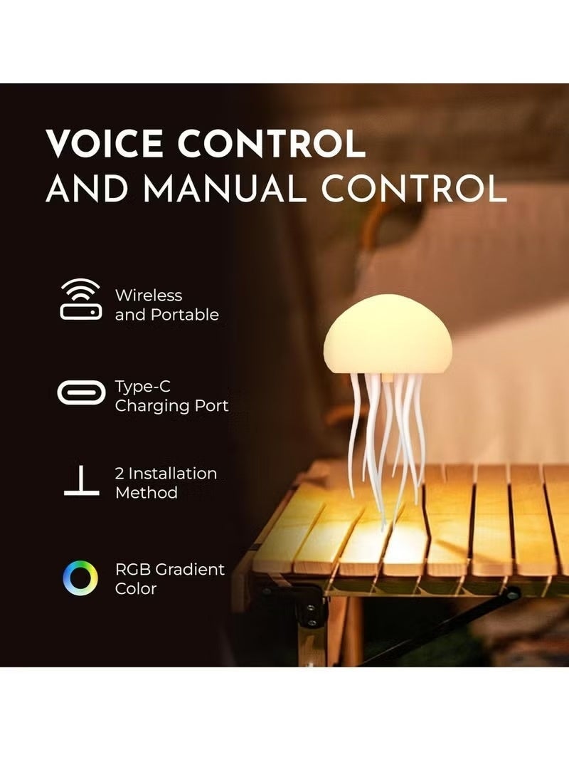 إيزي شوب مصباح على شكل قنديل بحر عائم، تحكم صوتي، تدرج ألوان RGB، مجسات متحركة، مصباح طاولة بجانب السرير، قابل لإعادة الشحن، مستشعر لمس، مصباح LED معلق على شكل قنديل بحر راقص، مناسب للأطفال والكبار - Image 2